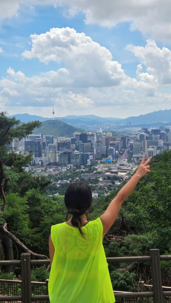 Guest at viewpoint with N Seoul Tower