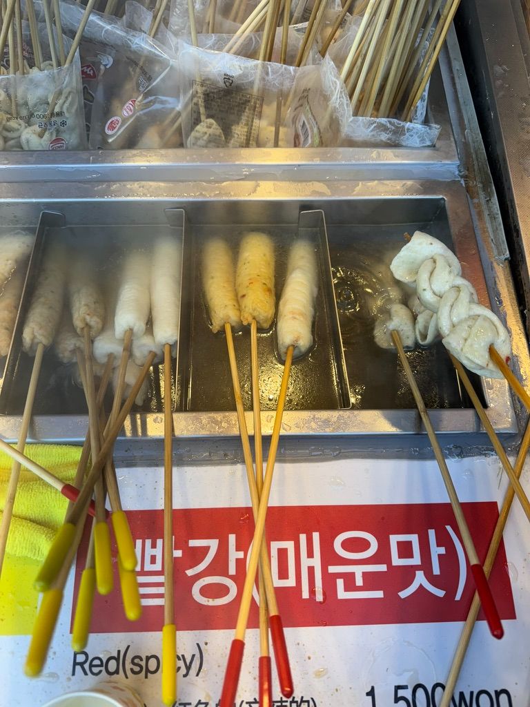 Korean street food skewers at market