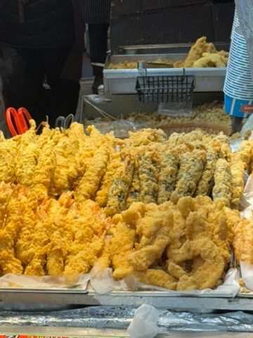 Crispy tempura fried snacks at market